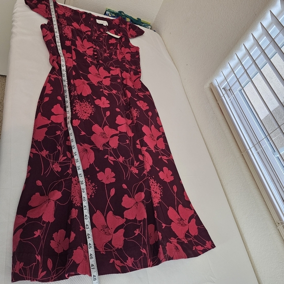 Maeve by Anthropologie Cecily Sweetheart Midi Dress Red Floral Fit & Flare SZ Lg - Picture 15 of 16